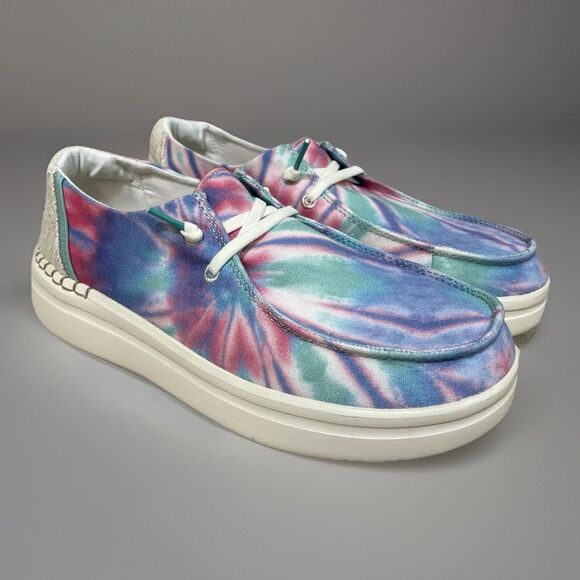 Hey Dude Wendy Rise Candy Tie Dye Slip-Ons Women's Sz 7 Pink Blue White New - Picture 2 of 9